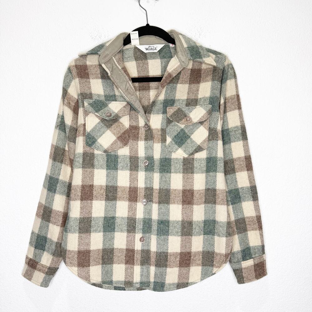 Vintage Woolrich White Tag 70s Wool Thick Button Up Buffalo Check Pockets Top